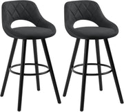 Sgabelli da Cucina Set di 2, Sgabello da Bar per Colazione, Sgabelli Alti con Poggiapiedi e Schienale, Sedile in Tessuto Tecnico+Gambe in Legno, Antracite, BH291an-2