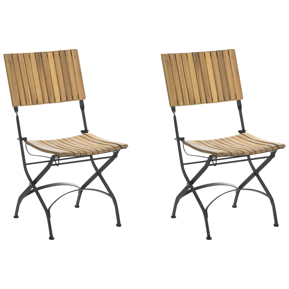 Set da giardino composto da 2 sedie in legno di acacia laminato, struttura in acciaio, stile moderno, marrone chiaro