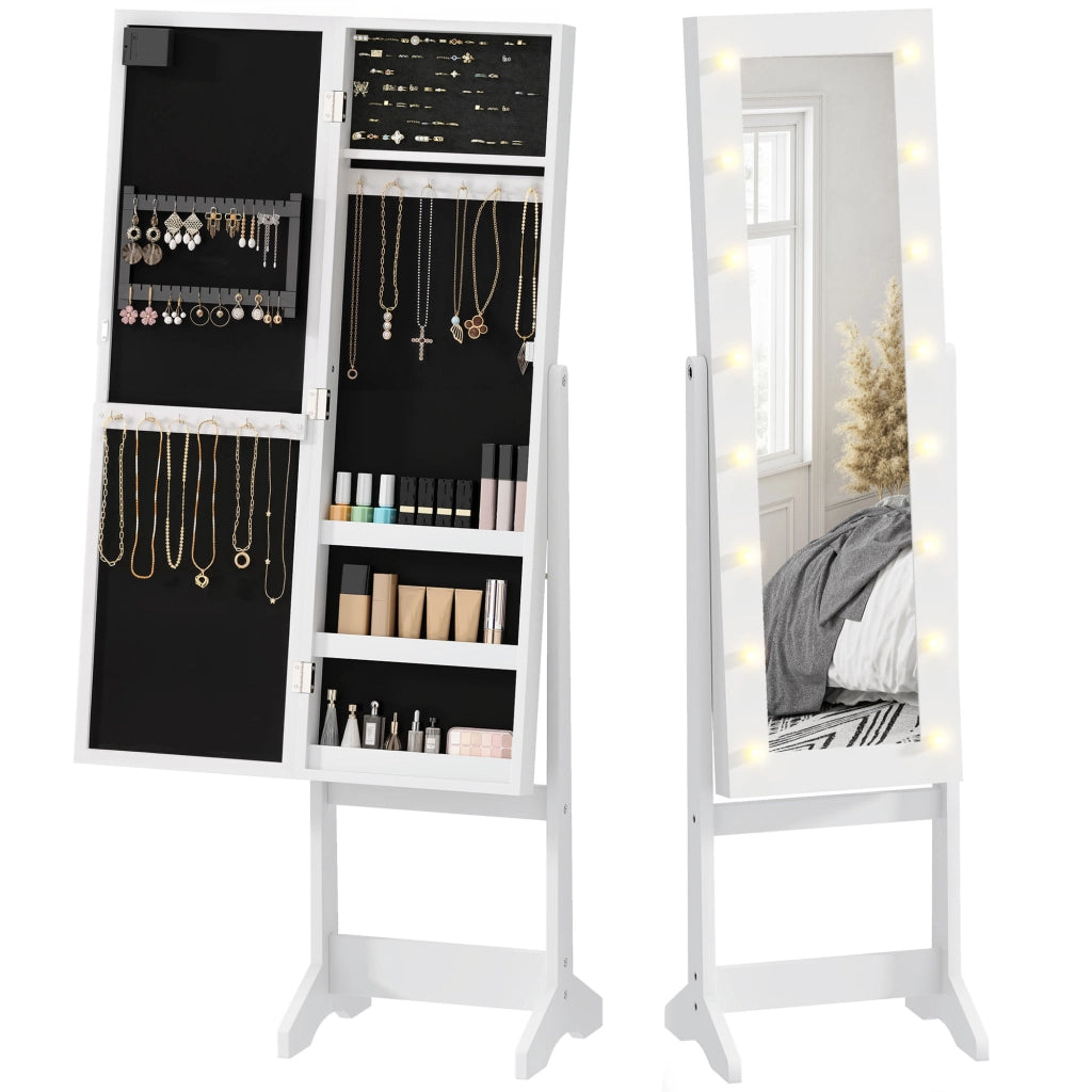 Organizzatore Gioielli Specchio Illuminato LED ¨C zephmum ¨C Bianco 36x30x136 cm