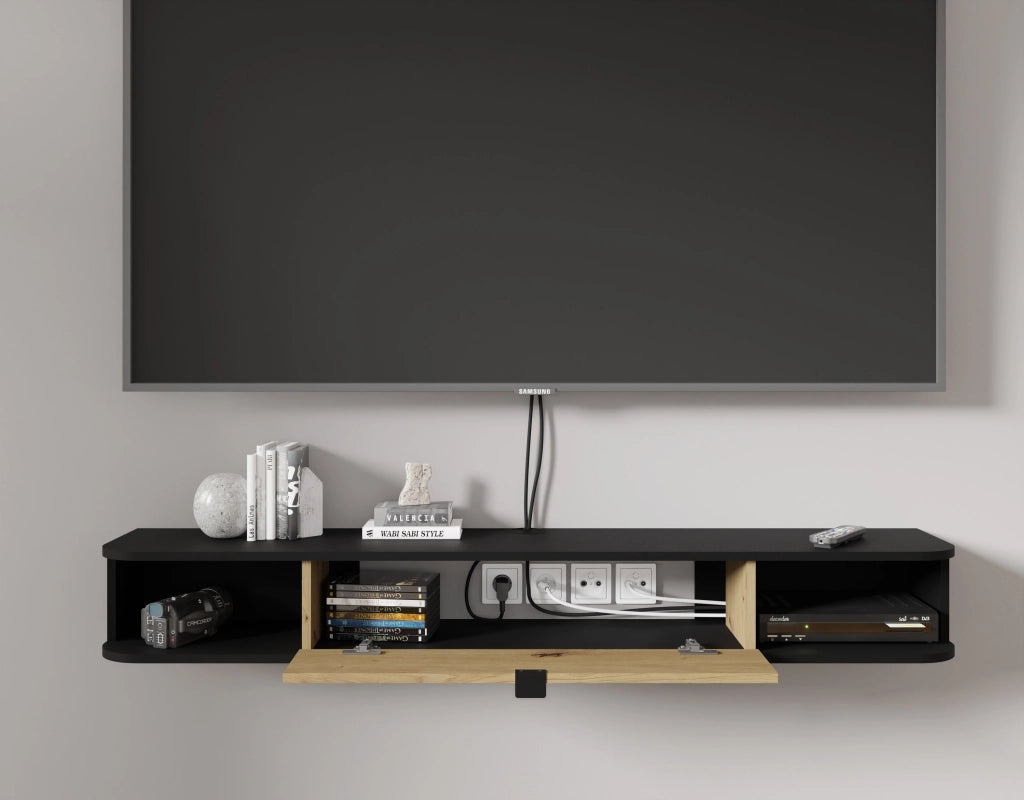 BIM FORNITURE mobile tv soggiorno ICARUS cm 156x29x20 nero opaco e rovere