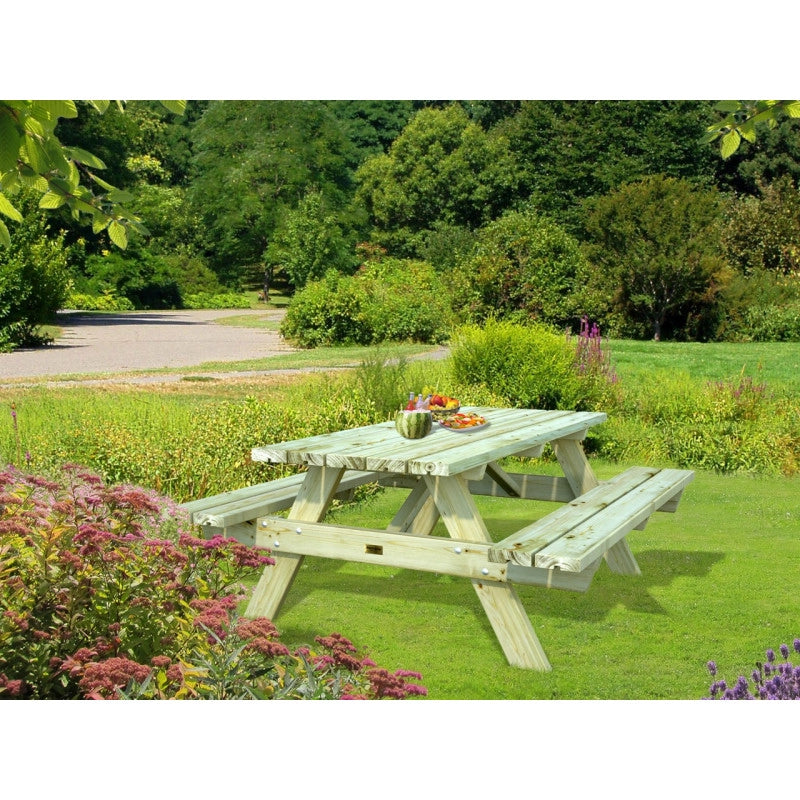 Tavolo picnic in legno con panche integrate, set 6 posti pino impregnato per giardino e terrazzo - Esterni da Vivere