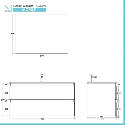 Mobile bagno sospeso 100 cm noce canaletto con cassetti soft-close Kleo