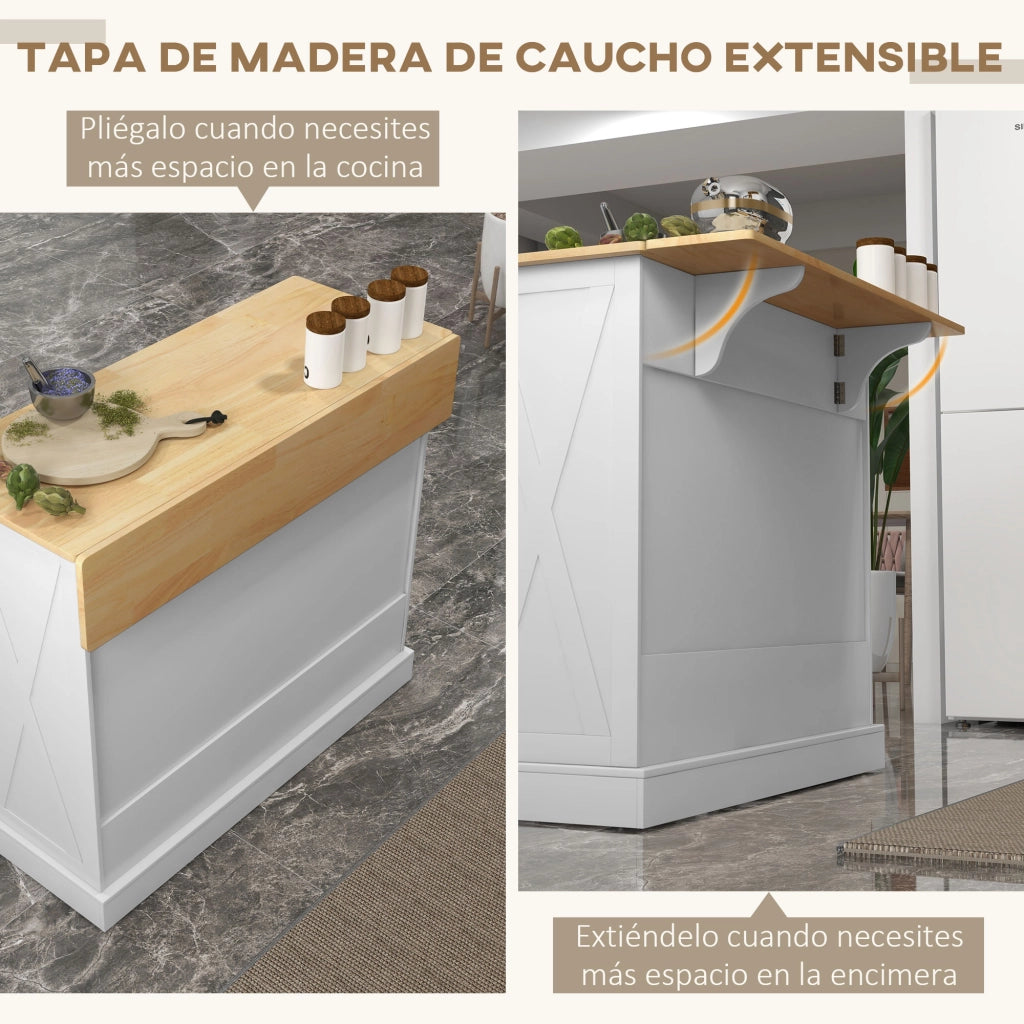 Tavolo da cucina allungabile con piano in legno e ruote ¨C zephmum ¨C 105x60x90,5 bianco