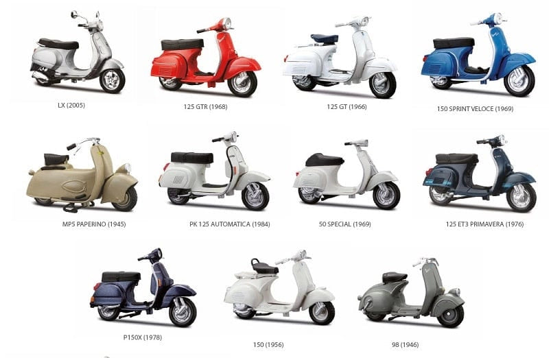 Maisto PIaggio Vespa modellini in metallo 1:18, 1 pezzo modello casuale,Eta 8+