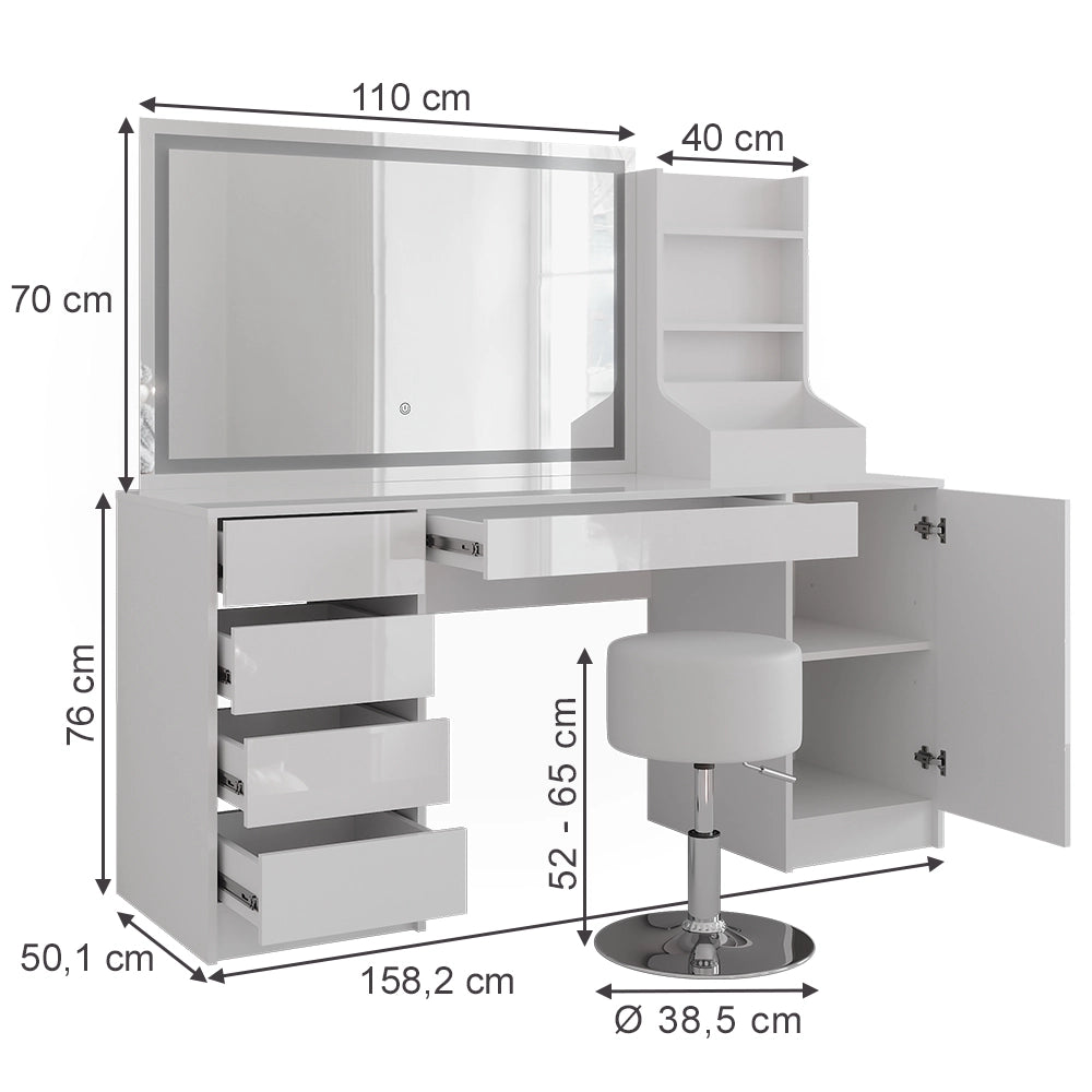 Vicco Tavolo da toeletta Bianco/bianco lucido 158.2 cm 4 parti