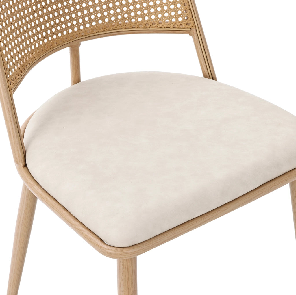 Set di 2 sedie da pranzo con seduta in PU e schienale in rattan; beige