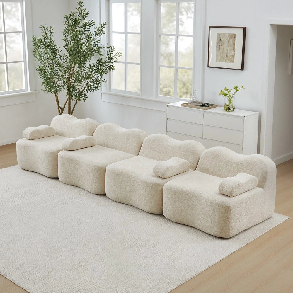 Divano Modulare 4 Posti con Braccioli ¨C Xylo ¨C Beige, Tessuto, Seduta Profonda