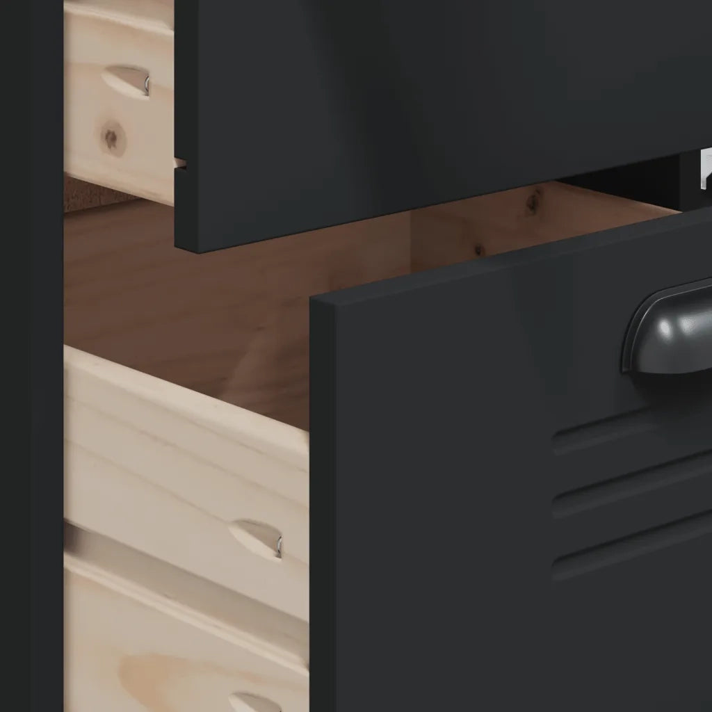 Credenza VIKEN Nera 80x40x190 cm in Legno Massello di Pino 3207145