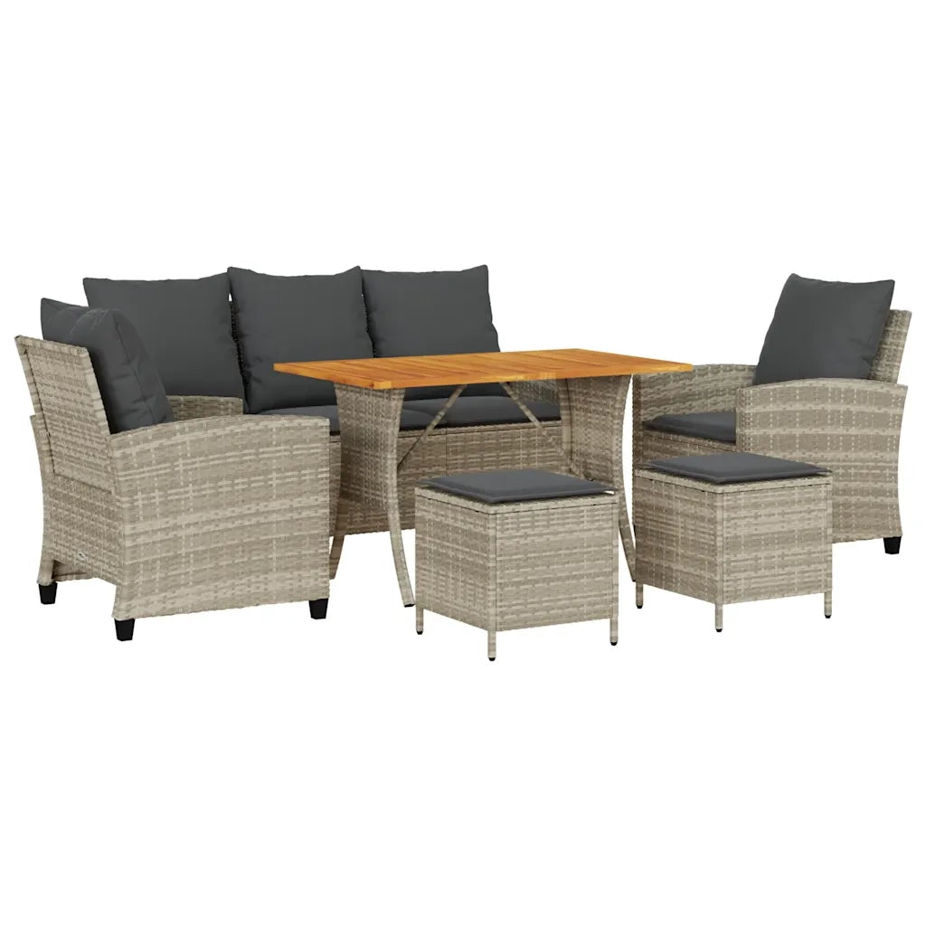 Set Divano da Giardino 6pz con Cuscini Grigio Chiaro Polyrattan