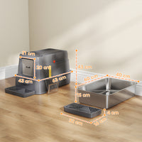Lettiera per Gatti Chiusa 63x43x43 cm Capacità da 80L con Vassoio Estraibile in ABS e Acciaio Inox Grigio Scuro
