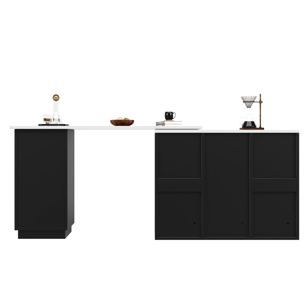 Tavolo Bar Girevole 360¡ã con Piano in Marmo e Vano Aperto ¨C MINIMAL ¨C Nero, 210x30x100,9 cm