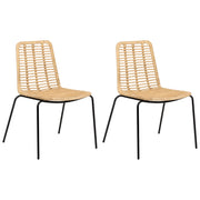 Set di 2 sedie da pranzo con seduta e schienale in rattan naturale gambe in ferro senza braccioli design industriale boho