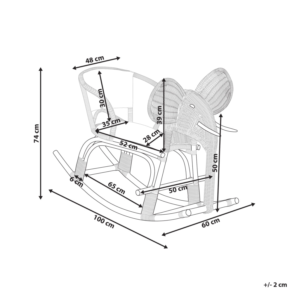 Sedia a dondolo per bambini da giardino in rattan naturale per interni