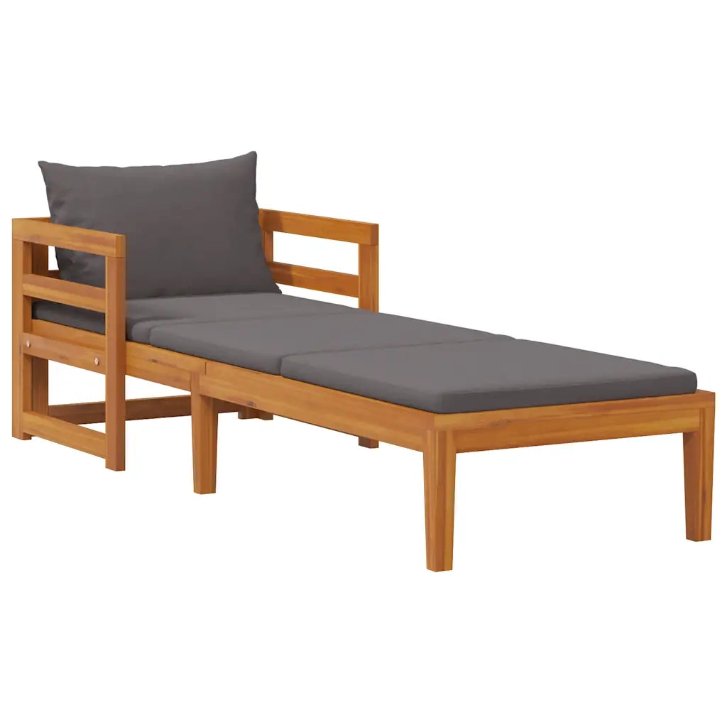 Lettino Prendisole con Cuscini Grigio Scuro in Massello Acacia 316317