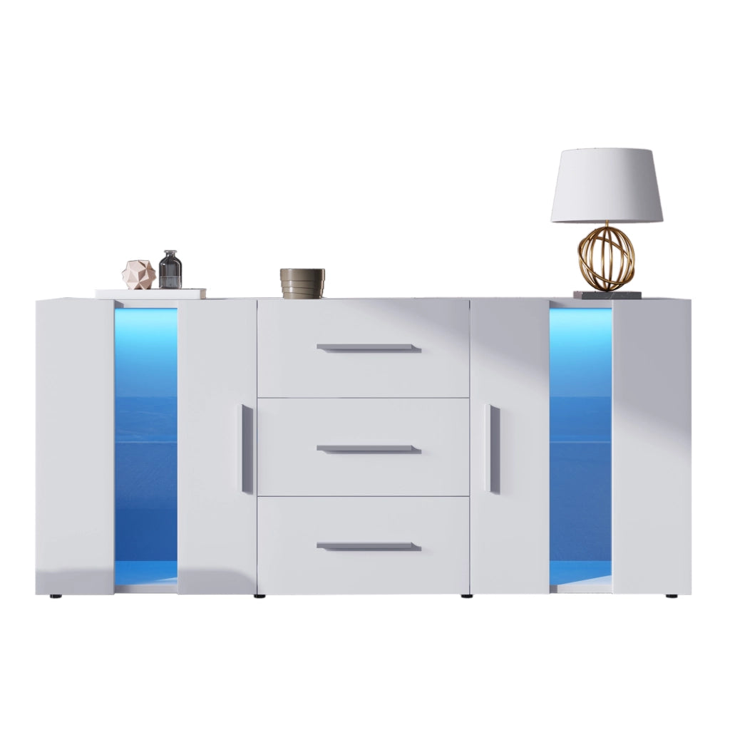 Mobile TV Basso con LED ¨C Xylo ¨C Bianco, Legno, 140x35x70