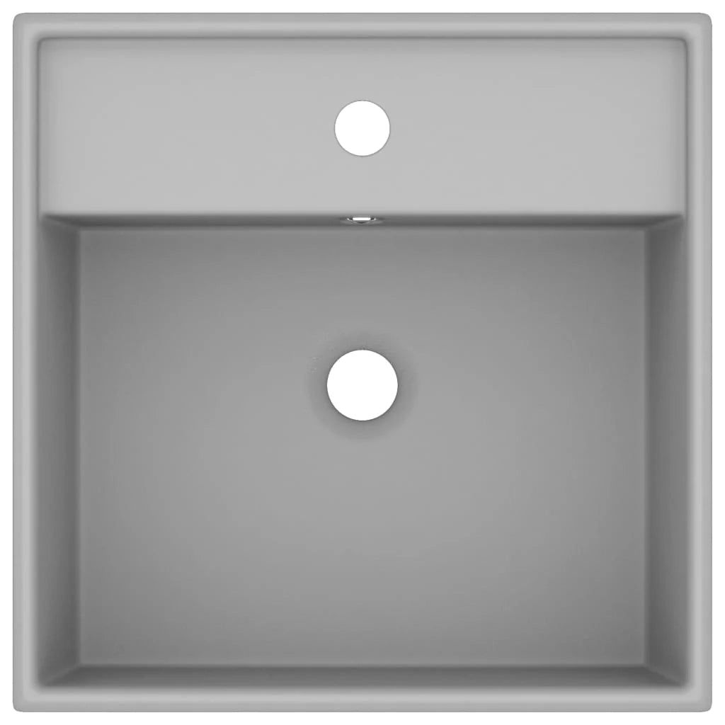 Lavabo quadrato di lusso con troppopieno lavabo da appoggio lavabo da bagno vano per cosmetici finitura opaca 41x41 cm ceramica grigio chiaro 02_0002691