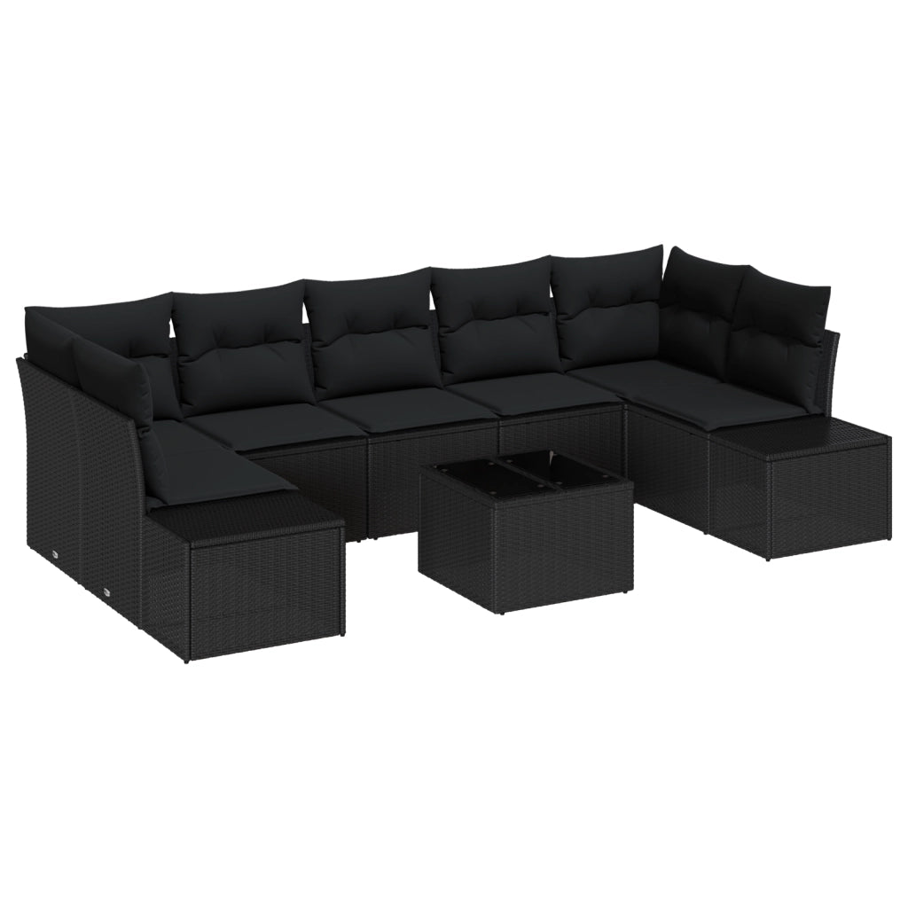 Set Divano da Giardino 8 Pezzi con Cuscini Nero Polyrattan