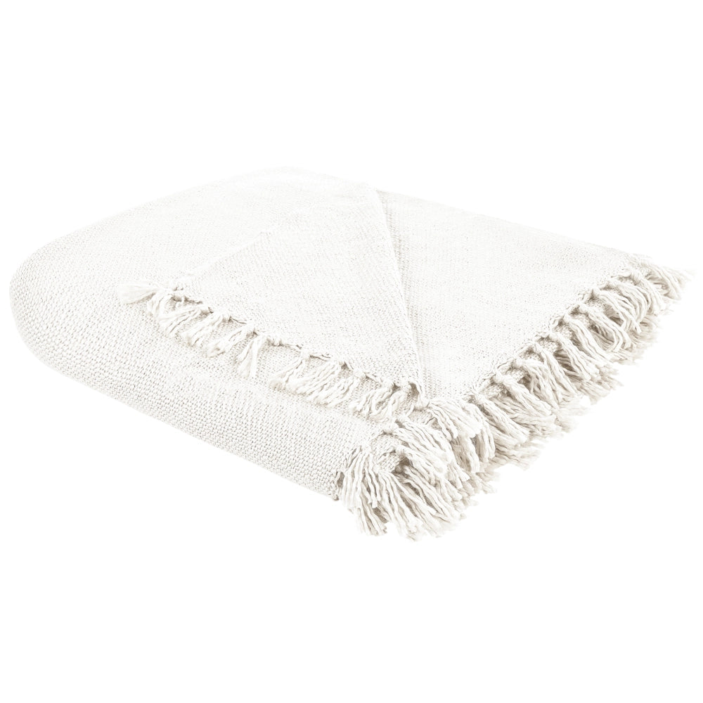 Coperta tessuta a mano con frange 200 x 220 cm bianco crema stile classico morbida letto divano