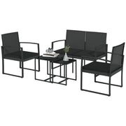 Set da Giardino Divano 2 Poltrone e 2 Tavolini Piano in Vetro   Nero