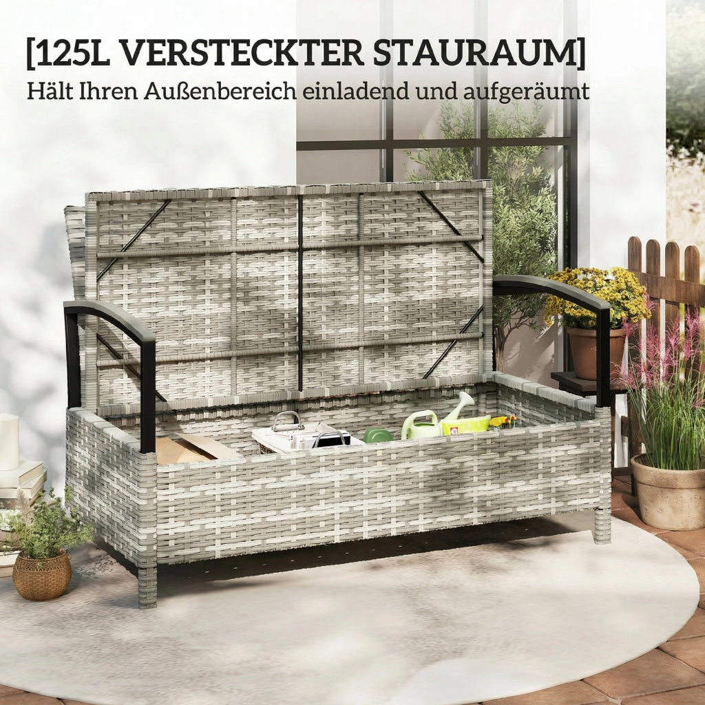 Panchina Giardino 2 Posti con Cuscini e Stoccaggio ¨C zephmum ¨C Poly Rattan Grigio Scuro 123x70x82