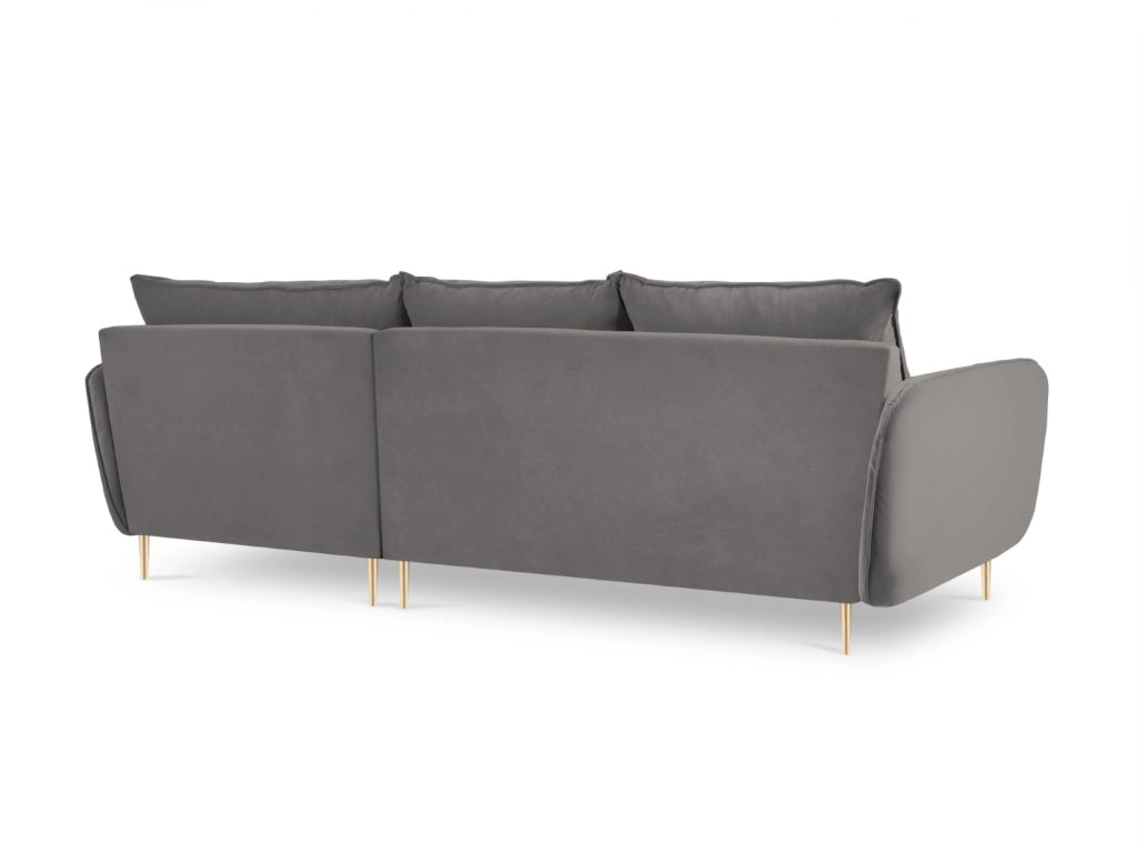 Cosmopolitan Design - Divano angolare destro "Vienna" 5 posti in velluto grigio chiaro 