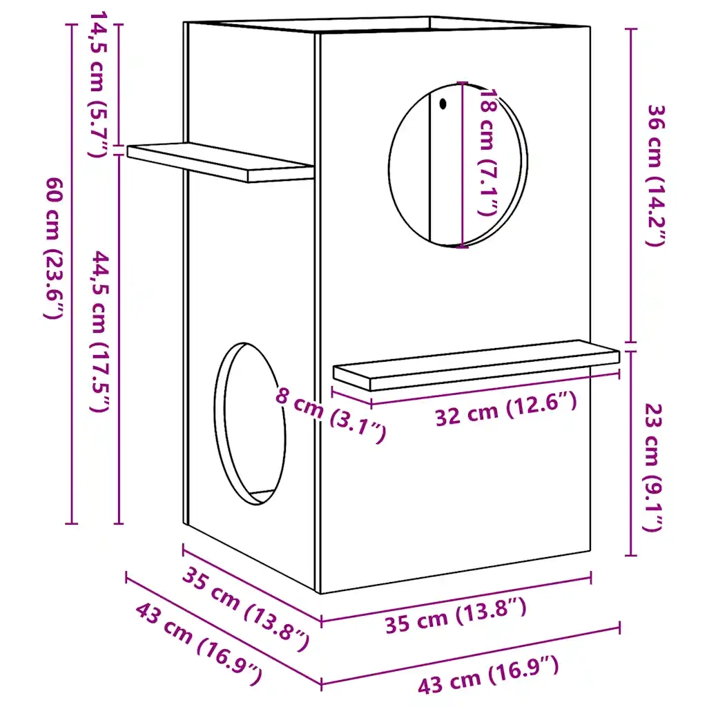 Cuccia per Gatti Marrone Cera 43x43x60cm Legno Massello di Pino