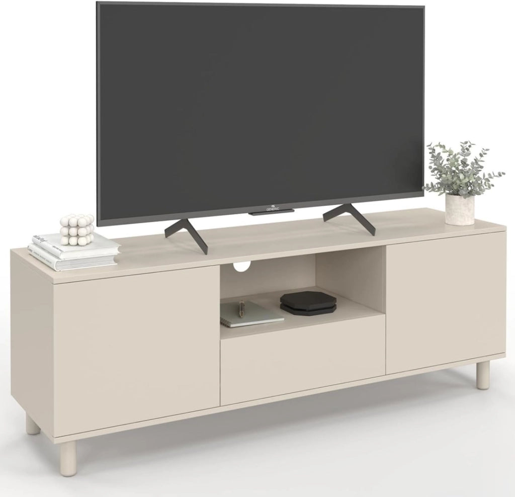 Porta TV BERTILLE 140 cm con 3 ante in legno beige