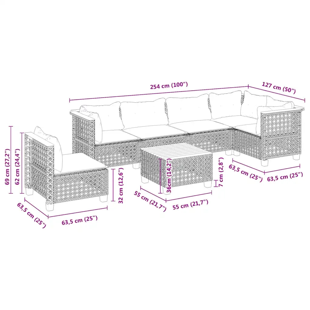 Set Divani da Giardino 7 pz con Cuscini Beige in Polyrattan 3261880
