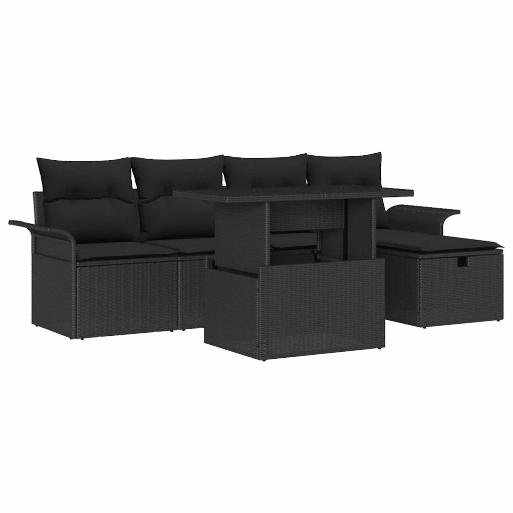 Set Divano da Giardino con cuscino 6 pcs Nero Poly Rattan 3361002