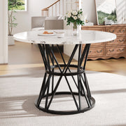 Tavolo da pranzo rotondo 100x100x76 cm; piano in MDF effetto marmo nero; struttura in metallo