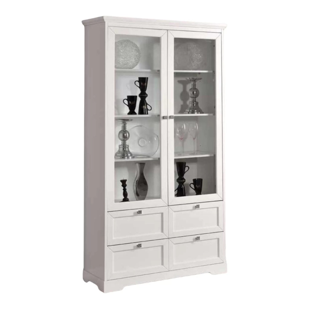 Vetrina  2 porte in legno shabby bianco opaco l.100 p.40 h.190 - Mobili 2G