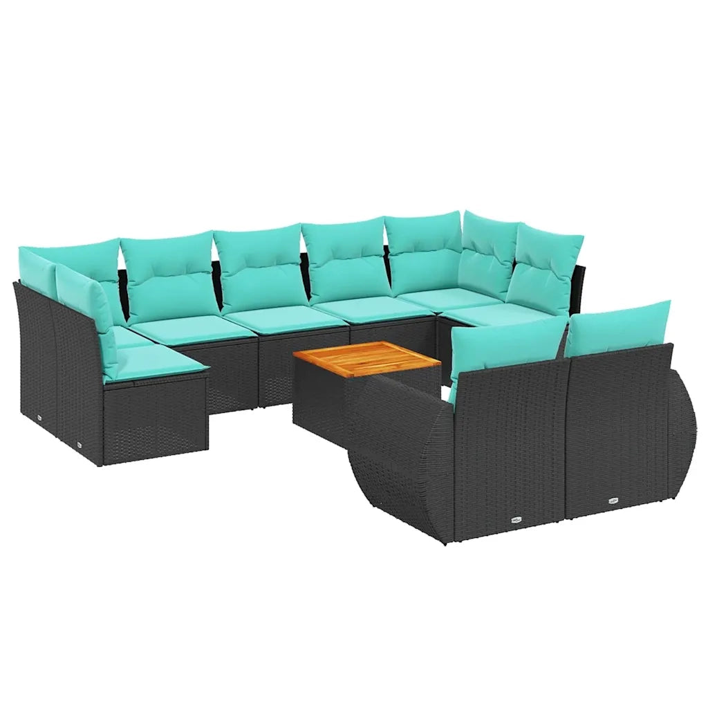 Set Divani da Giardino 10 pz con Cuscini Nero in Polyrattan 3225154