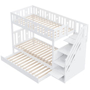 Letto a Castello 90x200 cm e 90x190 cm; con Letto Estraibile; Contenitore; Bianco