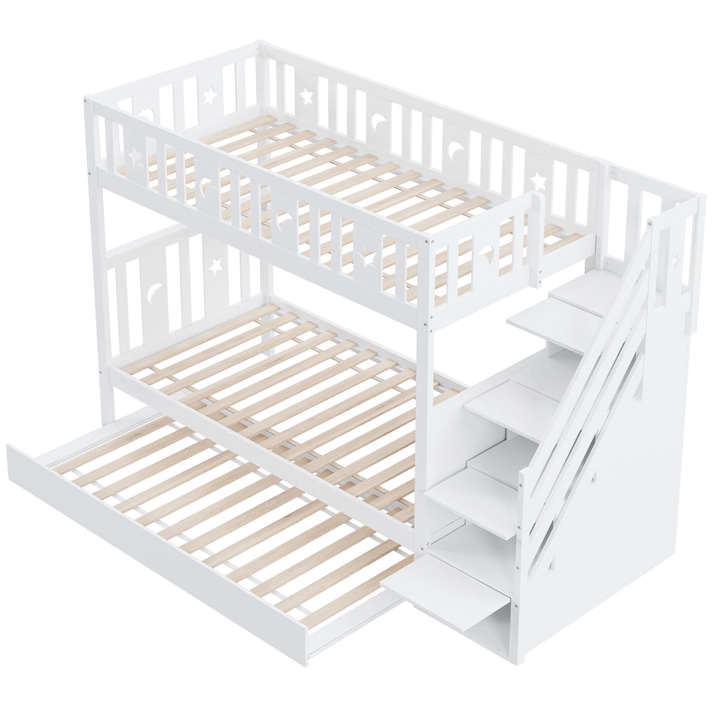 Letto a Castello 90x200 cm e 90x190 cm; con Letto Estraibile; Contenitore; Bianco