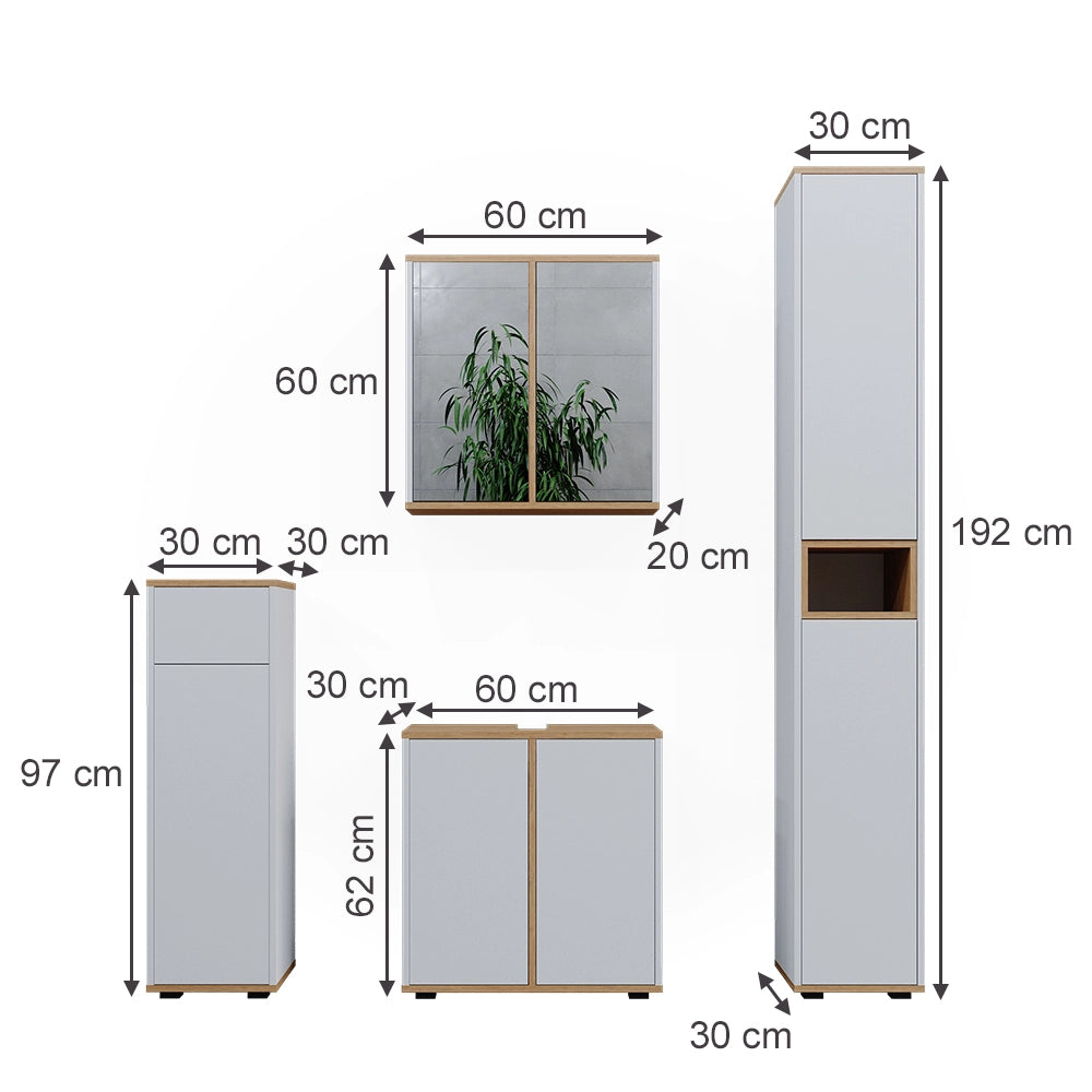Vicco Set mobili bagno Bianco/Artisan 4 pezzi, con unità alta e unità midi