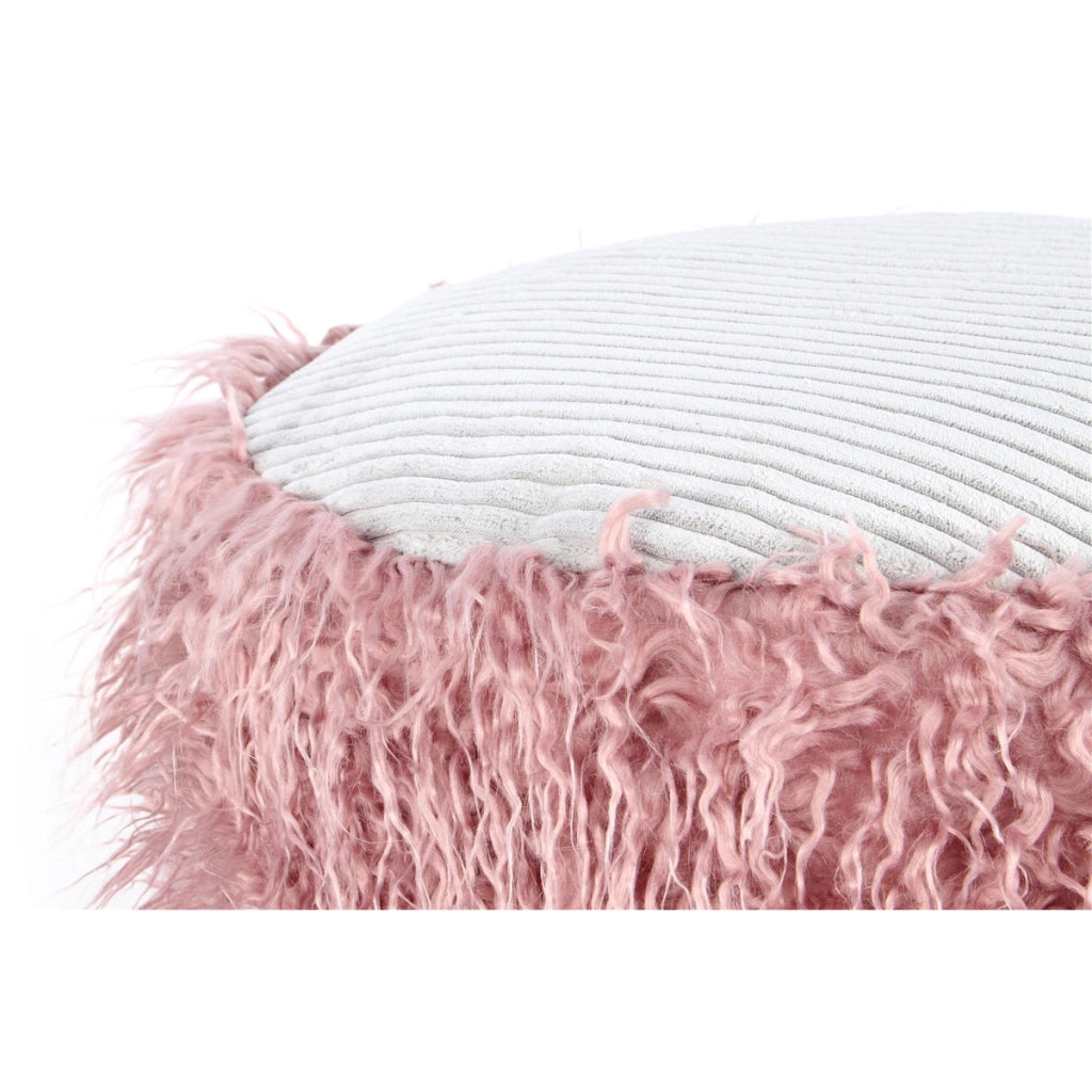 Pouf decorativo Bobtail 100 in pelliccia sintetica rosa e grigio