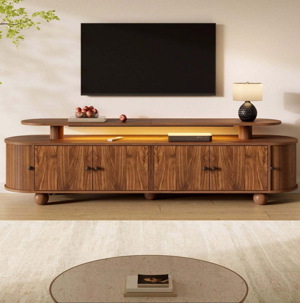 Mobile TV 180x40x48 cm con LED integrato; ante scorrevoli in MDF noce
