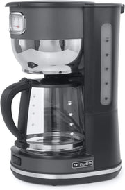 Macchina del caffè con contenitore in vetro | Visualizzazione analogica, capacità 10 tazze, acciaio inossidabile, grigio