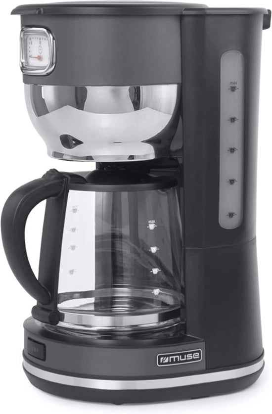 Macchina del caffè con contenitore in vetro | Visualizzazione analogica, capacità 10 tazze, acciaio inossidabile, grigio