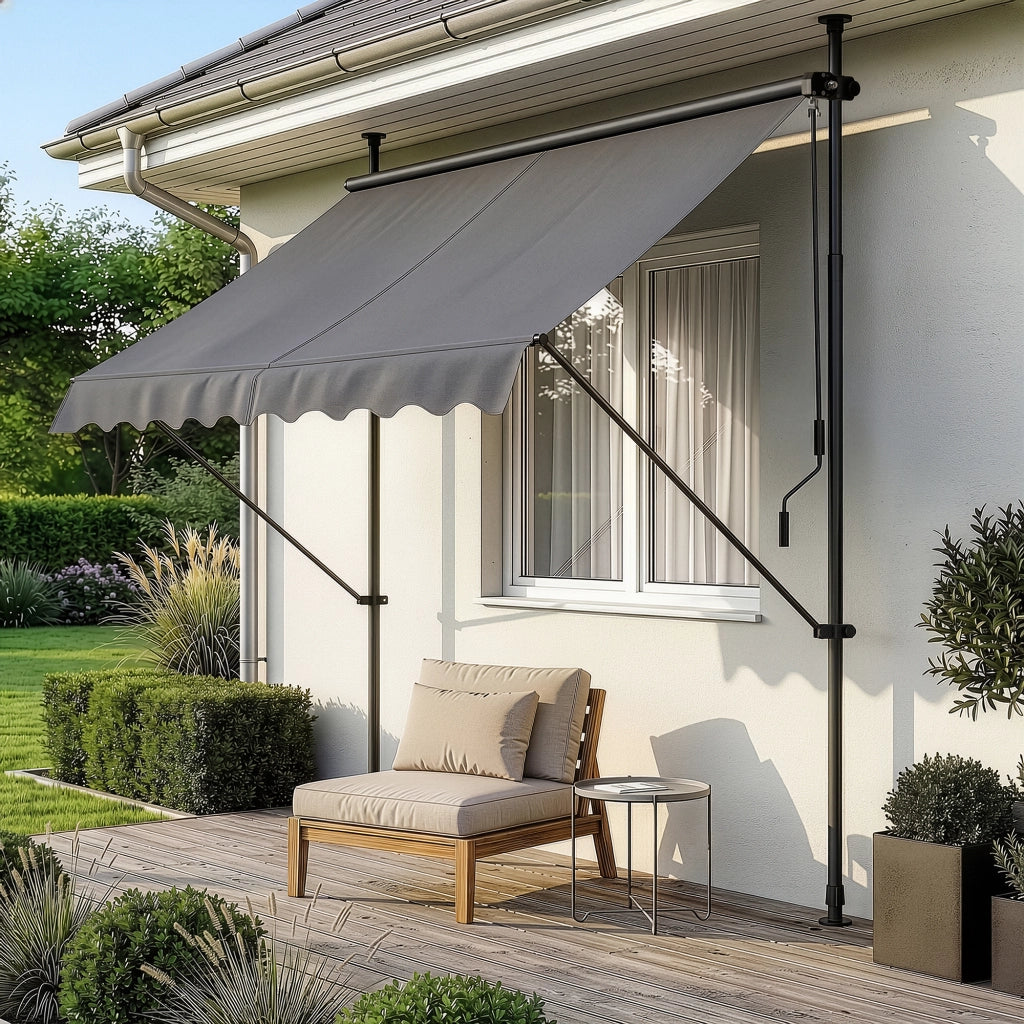 Tenda da Sole a Muro con Pali di Supporto Telescopici Parasole 150 x 120 cm (LxP) Grigio Medio pro.tec