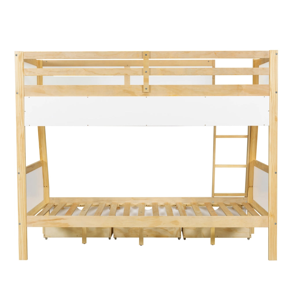 Letto a Castello 90x200 cm e 120x200 cm con 3 Cassetti e Libreria - Bianco Naturale