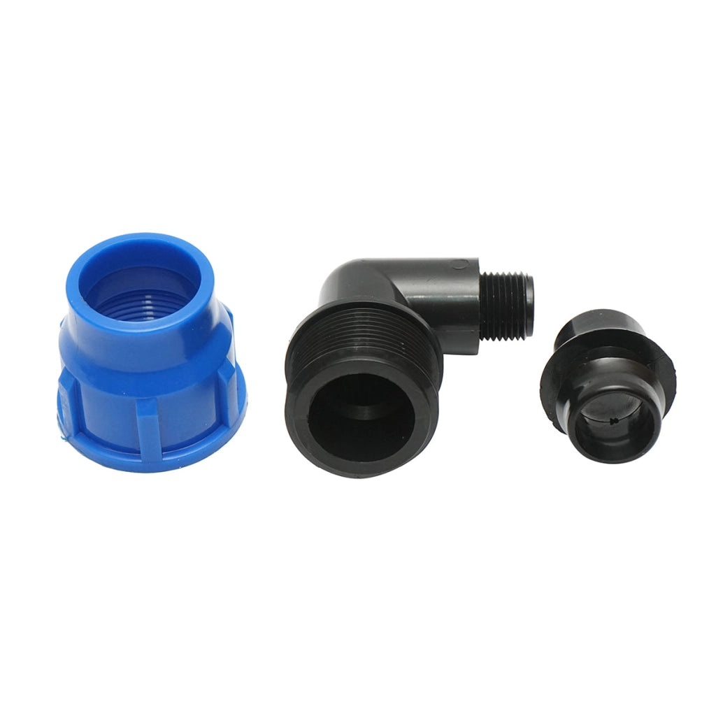 Gomito per tubo di gocciolamento con filettatura esterna D32mmx1/2 pollice, per sistemi di irrigazione.