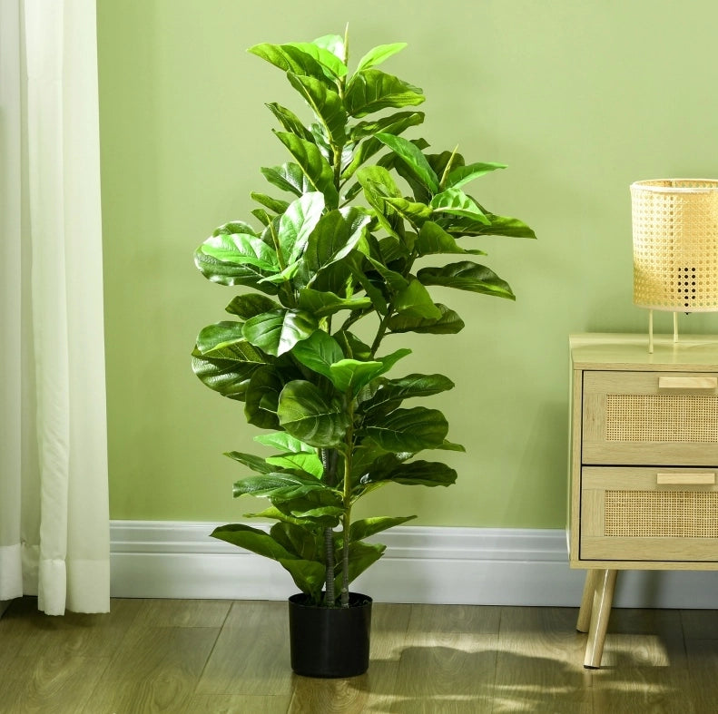 Pianta Artificiale di Ficus 110 cm con 90 Foglie e Vaso in Cemento per Interni