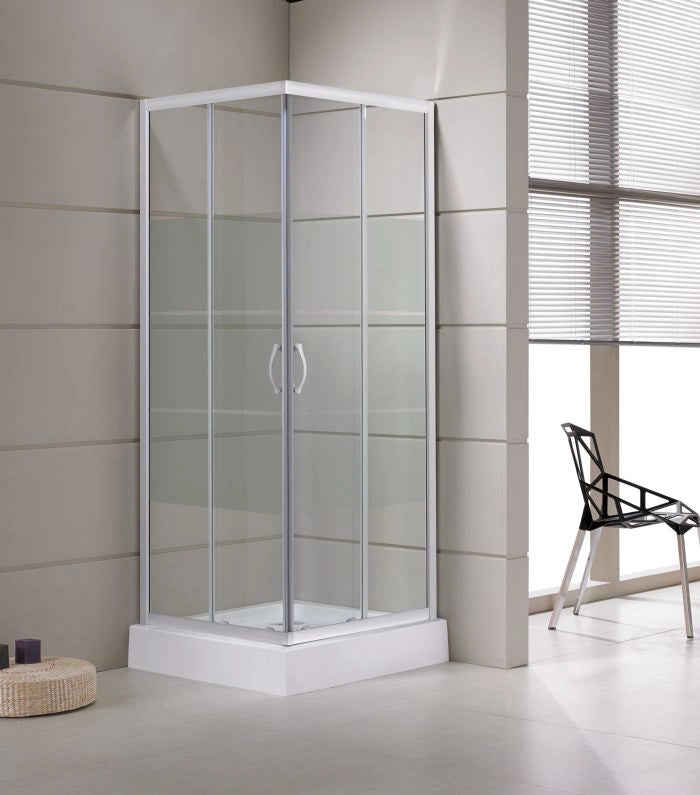 Box Doccia Angolare Cristallo 4 MM Serigrafato Telaio in Alluminio Bianco - Misura: 70 x 80 x 185h 