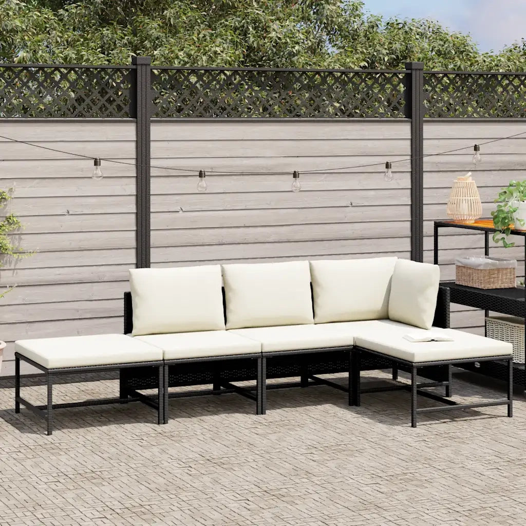 Set Divani da Giardino 5 pz-Sofa da giardino con Cuscini in Polyrattan Nero