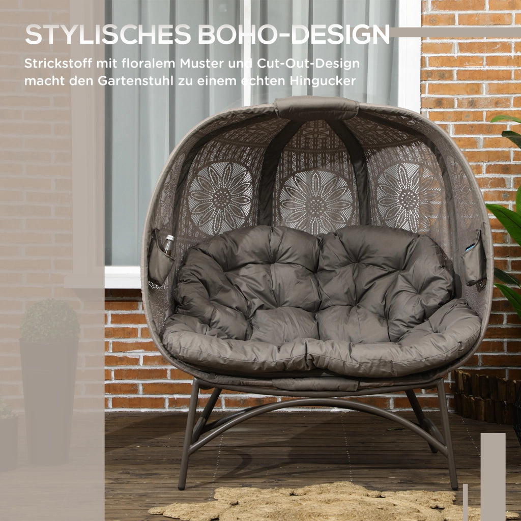 Sedia da giardino per 2 persone pieghevole con cuscini ¨C zephmum ¨C sabbia acciaio 126x90x142 cm