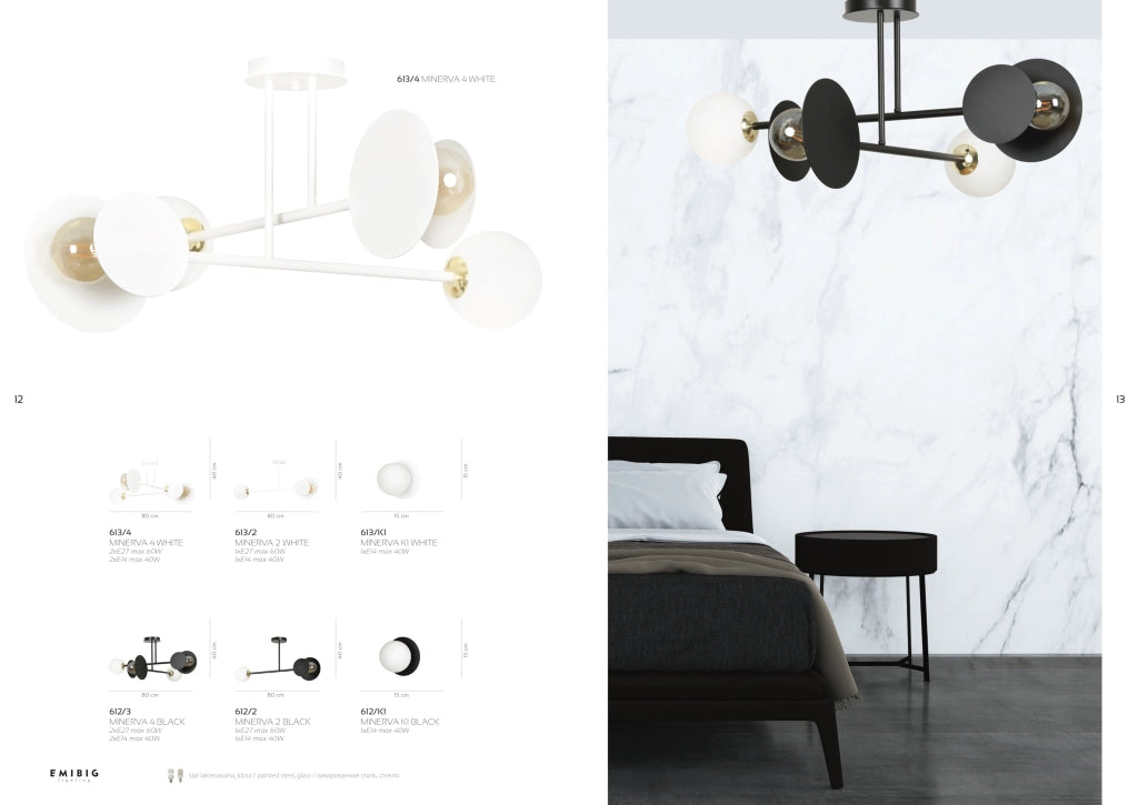 Lampada soffitto Emibig Minerva 2xE27 nera vetro 80cm