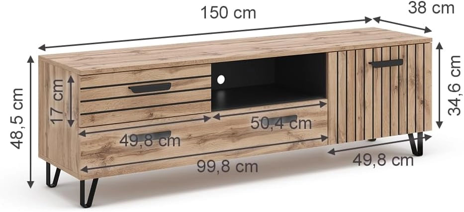 Mobile tv Amber, Rovere, 150 x 48.5 cm, con vano portaoggetti per spazio aggiuntivo