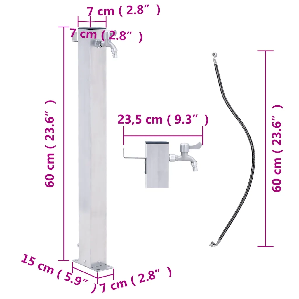 Colonna d'Acqua da Giardino 60 cm Acciaio Inox Quadrato 364497