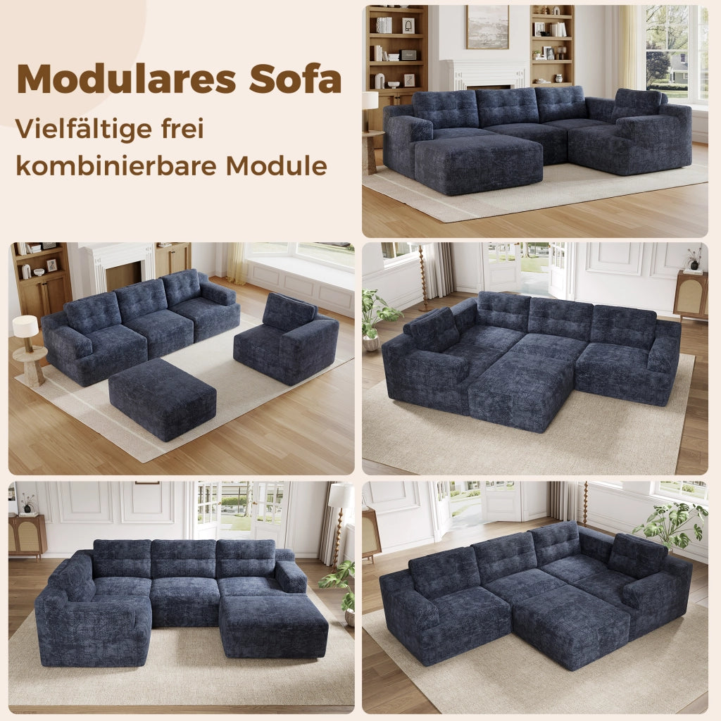 DIVANO Modulare U-form 252x180x82 cm Chenille Blu